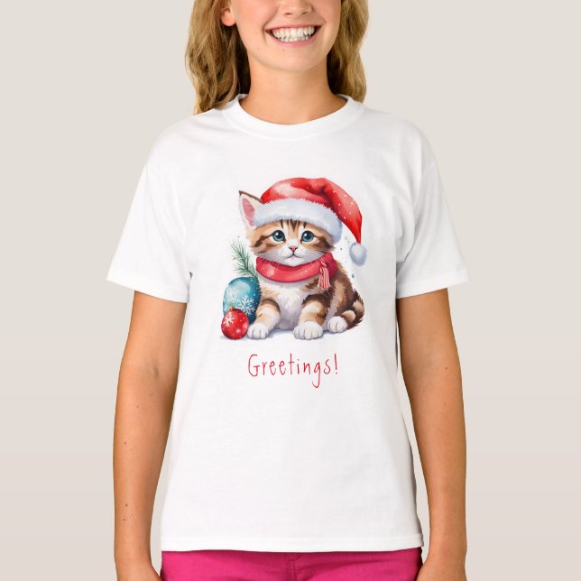 Jul Greetings Kitten jul T Shirt (Framsida)