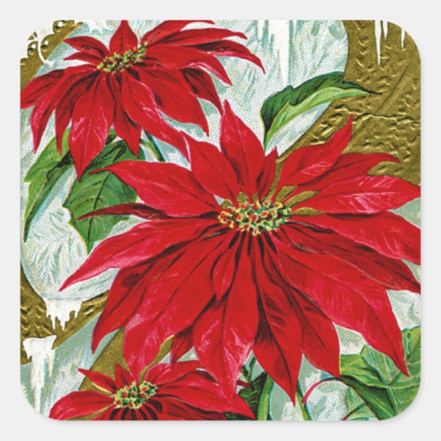 Jul Greetings Pointsettia Fyrkantigt Klistermärke (Framsida)