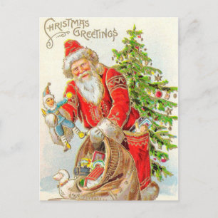 Jul Greetings Santa Helg Vykort