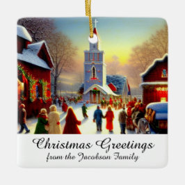 Jul Greetings Village Churchgoers Kitsch Julgransprydnad Keramik