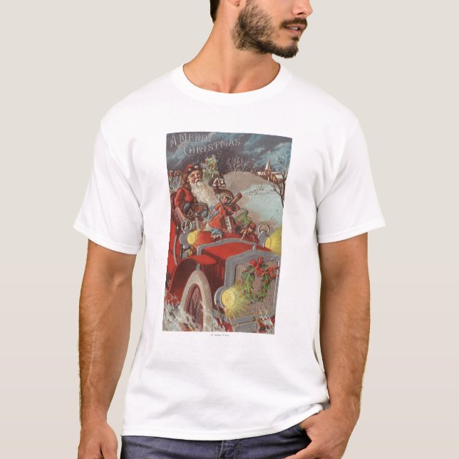 Jul GreetingSanta i bil T-shirt (Framsida)