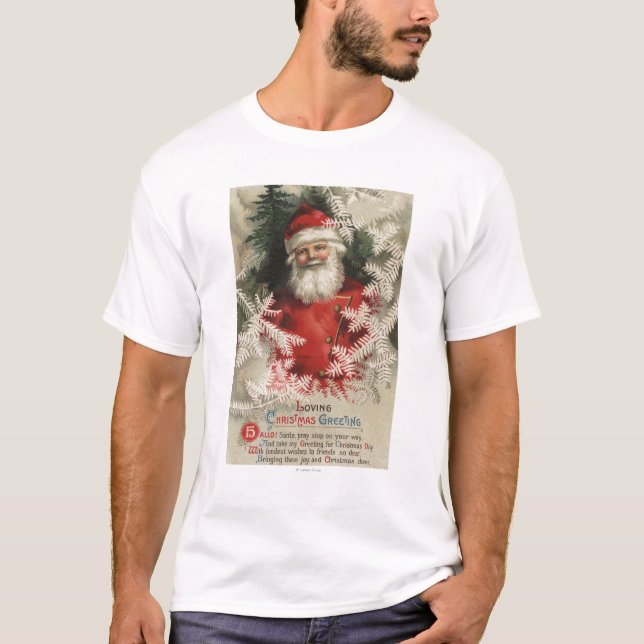 Jul GreetingSanta i vitgrenar T-shirt (Framsida)
