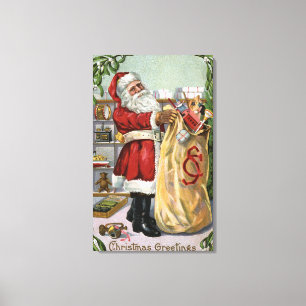 Jul GreetingSanta med den stora säcken Canvastryck