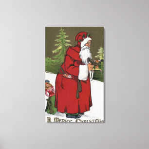 Jul GreetingSanta med den Wood hästen Canvastryck