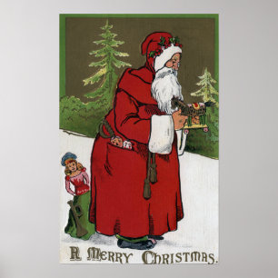 Jul GreetingSanta med den Wood hästen Poster