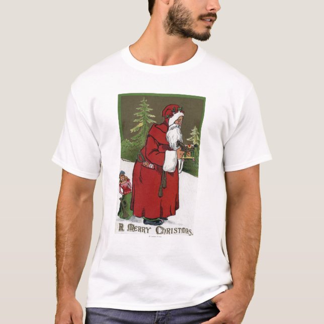 Jul GreetingSanta med den Wood hästen T Shirt (Framsida)