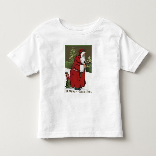 Jul GreetingSanta med den Wood hästen Tee (Framsida)