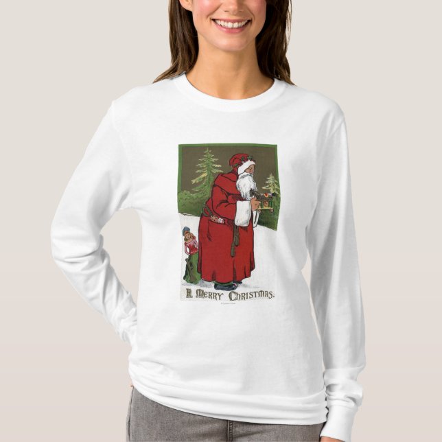 Jul GreetingSanta med den Wood hästen Tee Shirt (Framsida)