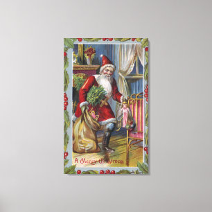 Jul GreetingSanta med GiftsHolly Canvastryck