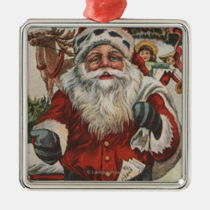 Jul GreetingSanta med hjort och ungar Julgransprydnad Metall