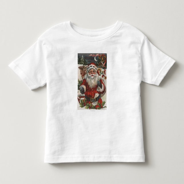Jul GreetingSanta med hjort och ungar Tee Shirt (Framsida)