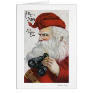 Jul GreetingSanta med kikare Hälsningskort