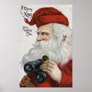Jul GreetingSanta med kikare Poster