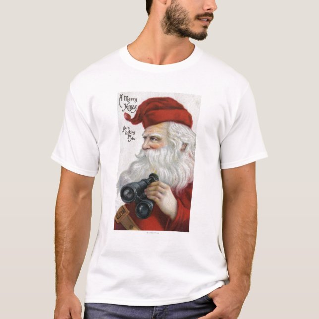 Jul GreetingSanta med kikare Tee (Framsida)