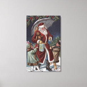 Jul GreetingSanta med paraplyet Canvastryck