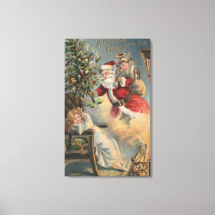 Jul GreetingSanta med träd och gåvor Canvastryck