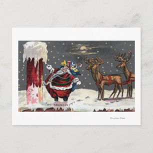 Jul GreetingSanta och lampglas Helg Vykort