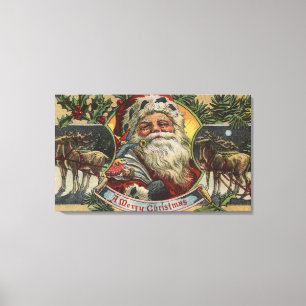 Jul GreetingSanta och ren Canvastryck