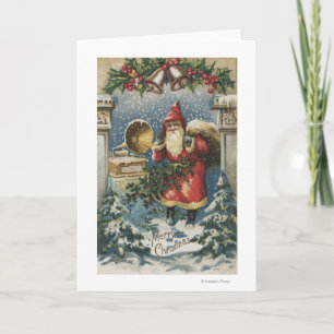 Jul GreetingSanta och skivspelare Helgkort