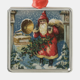Jul GreetingSanta och skivspelare Julgransprydnad Metall