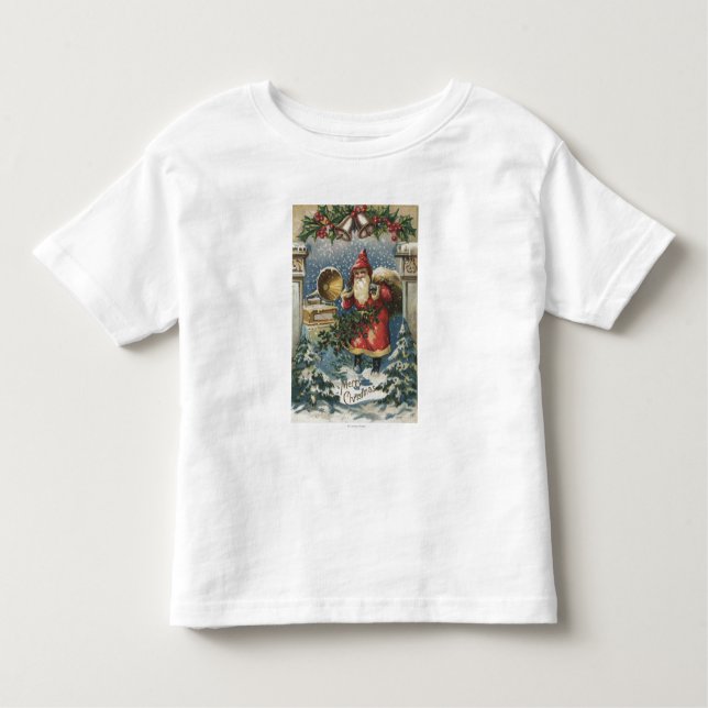 Jul GreetingSanta och skivspelare T-shirt (Framsida)