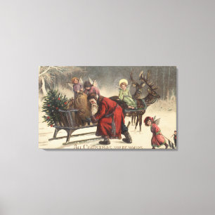 Jul GreetingSanta och Sleigh Canvastryck
