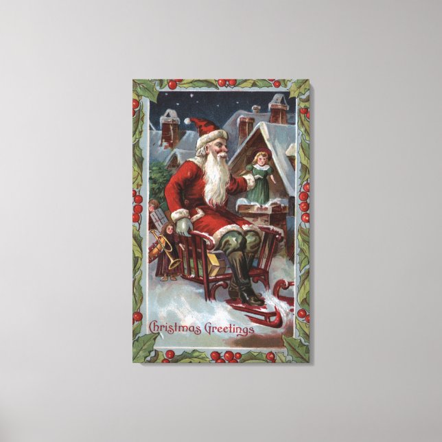 Jul GreetingSanta on Sleigh Canvastryck (Framsida)