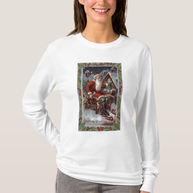 Jul GreetingSanta på Sleigh T Shirt (Framsida)