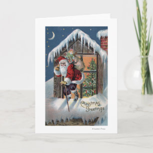 Jul GreetingSanta som ut klättrar fönstret Helgkort