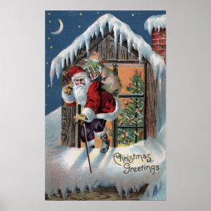 Jul GreetingSanta som ut klättrar fönstret Poster
