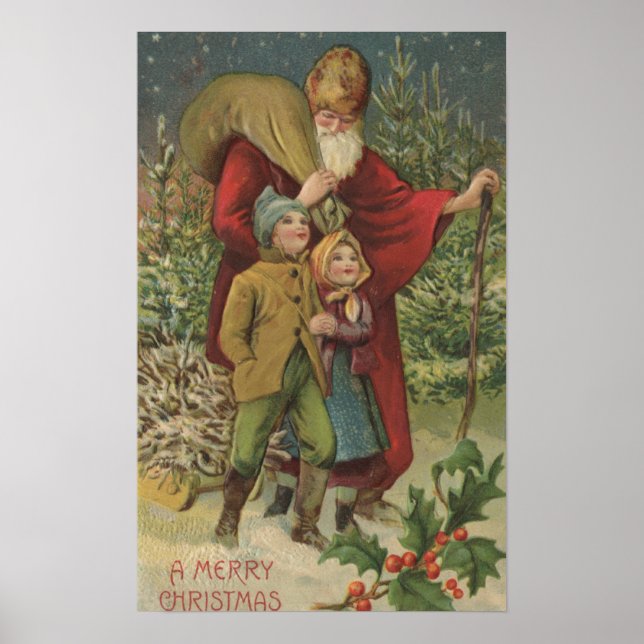 Jul GreetingTomten Walking med Kids Poster (Framsidan)