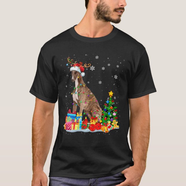 jul Greyhound Julafton Ljus Reindeer Santa Gre T Shirt (Framsida)