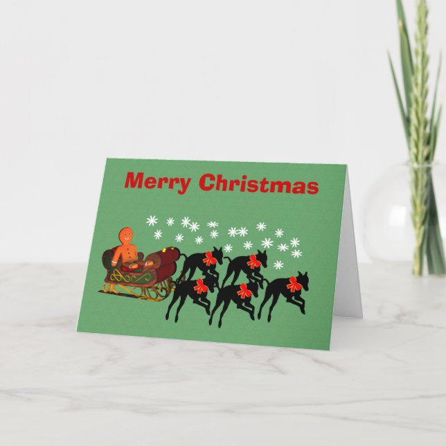 Jul Greyhounds Pulling Sleigh Helgdag Card Helgkort (Framsida)