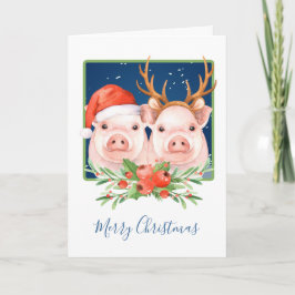 Jul Grisar Santa och Reindeer par Helgkort