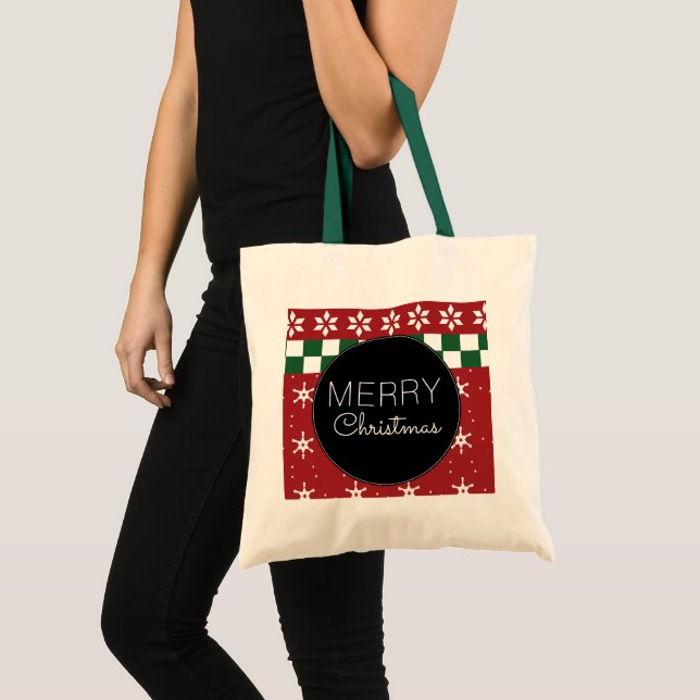 Jul Grön Röd Fair Isle Snöflinga Tygkasse (Framsida (produkt))