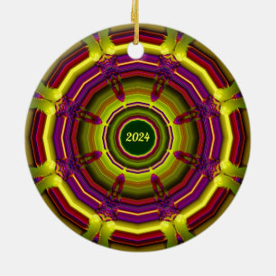 JUL ~ Grön Röd Gul Lila 2024 Julgransprydnad Keramik