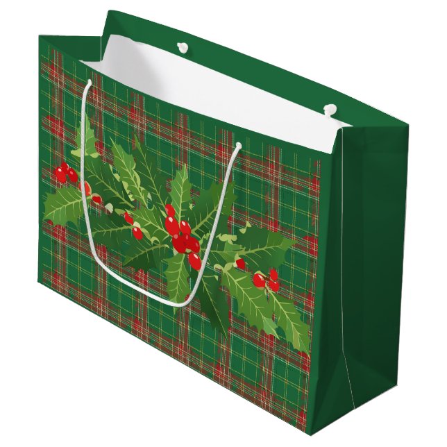 Jul Grön röd Plaid Med Krans (Framsidan Vinklad)