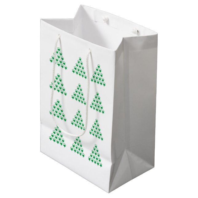 Jul Grönt Snö Stars Träd, vit bakgrund (Framsidan Vinklad)