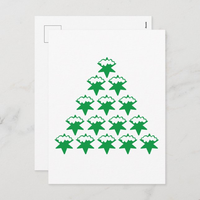 Jul Grönt Snö Stars Träd, vit bakgrund Helg Vykort (Fram/baksida)