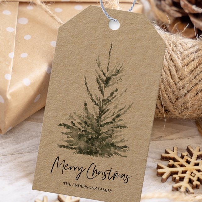 Jul Grönt Träd | God jul Gift-Märkre Presentetikett (Skapare uppladdad)