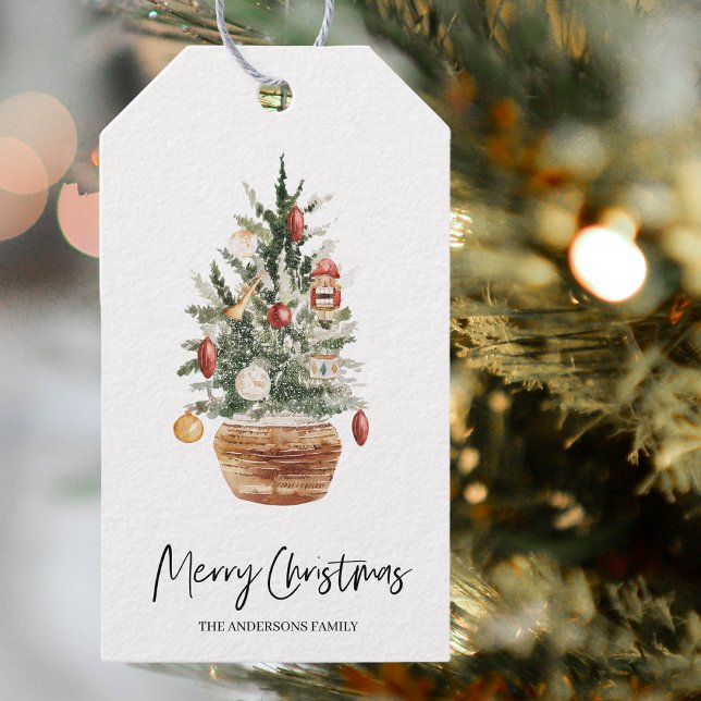 Jul Grönt Träd | God jul Gift-Märkre Presentetikett (Skapare uppladdad)