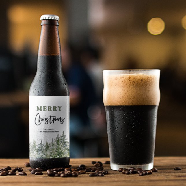 Jul Grönt Träd | God jul Vin-etikett Ölflaska Etikett (Skapare uppladdad)