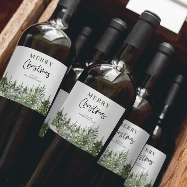 Jul Grönt Träd | GOD JUL Vinflaska Etikett (Skapare uppladdad)