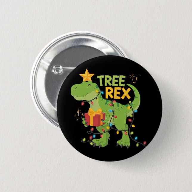 Jul Grupp Matchande Träd Rex Dinosaurie Familj Knapp (Framsida & baksida)