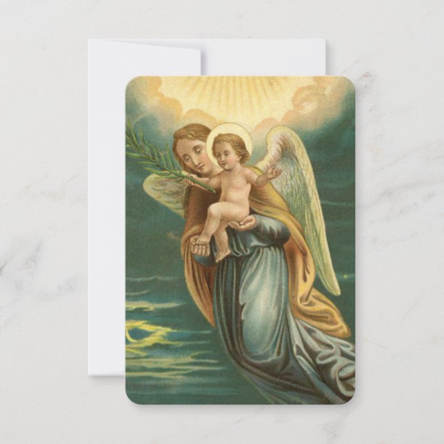 Jul Guardian Angel och Baby Jesus Inbjudningar (Framsida)