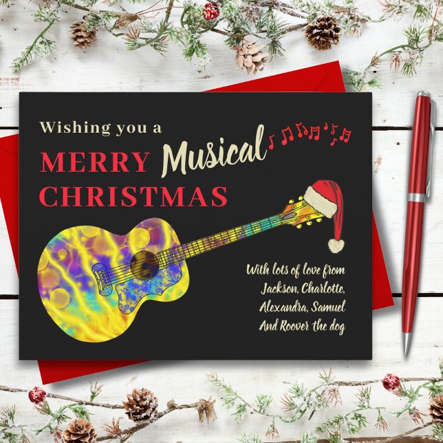 Jul Guitar Rock and roll budget Helg Vykort (Rock and roll funky guitar christmas custom music themed budget holiday greetings postcard )