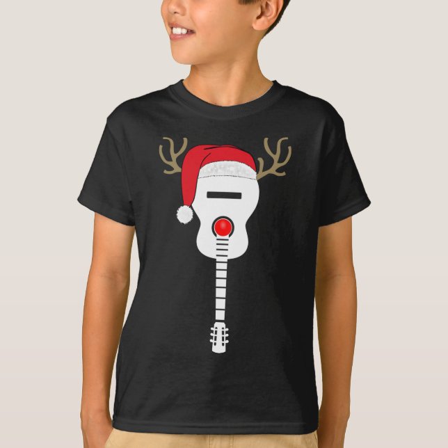 Jul Guitar Santa Reindebor T Shirt (Framsida)