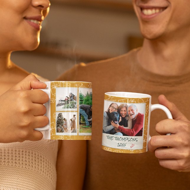 Jul Gula Klotter Multi Foto Familj Presenter Kaffemugg (Skapare uppladdad)