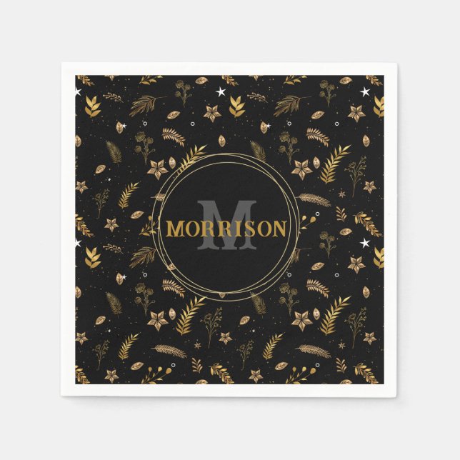 Jul Guld Arch-eleganten, modern monogram Black Pappersservett (Framsidan)