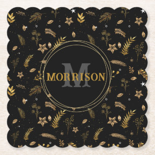 Jul Guld Arch-eleganten, modern monogram Black Underlägg Papper